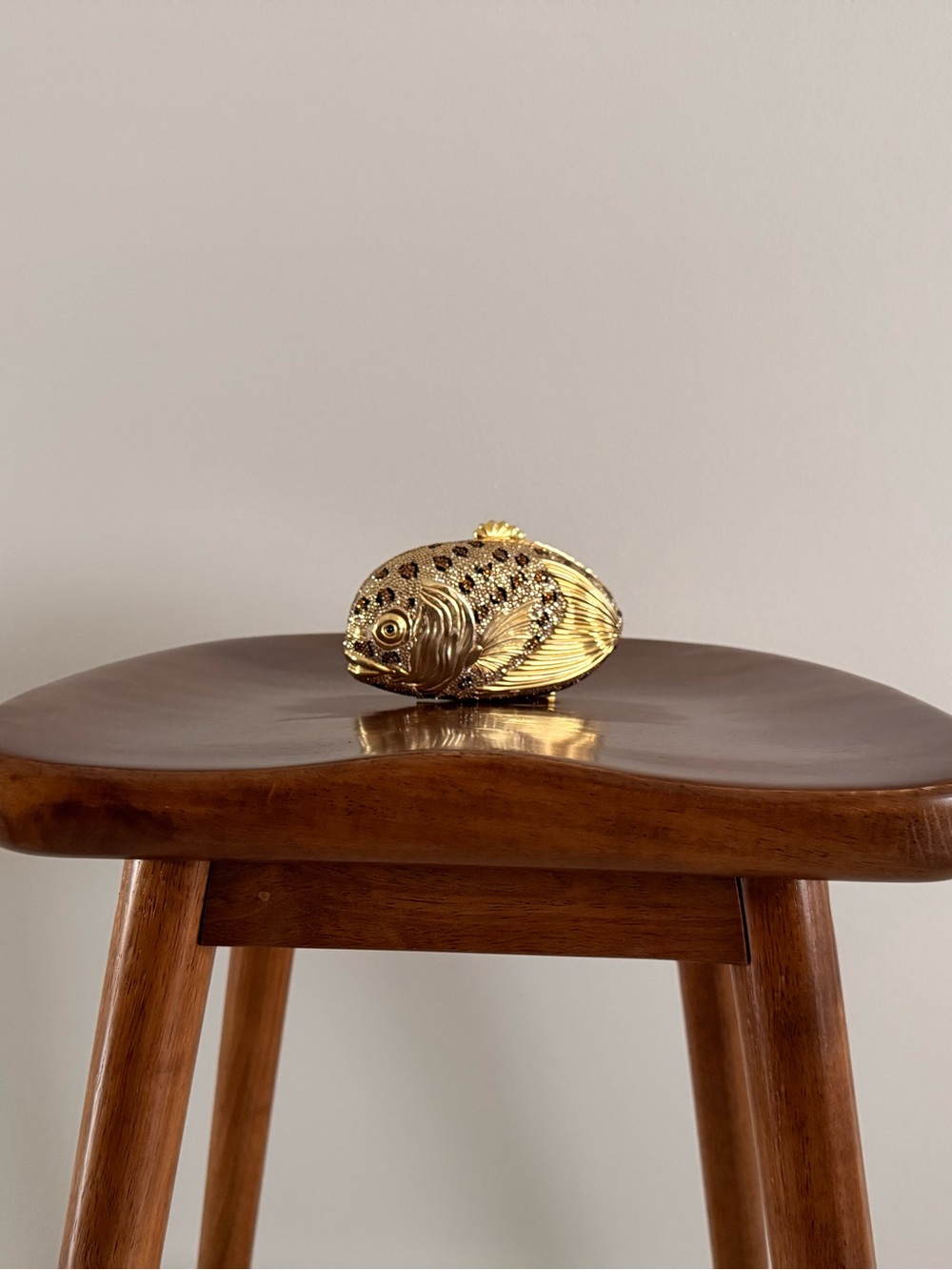 Vintage Judith Leiber Leopard Print Swarovski Crystal Fish Minaudière